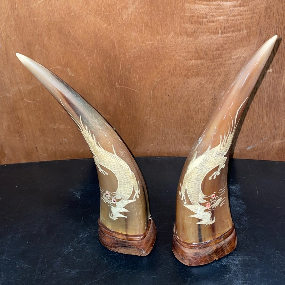 Dragon Carved Water Buffalo Horn Decor